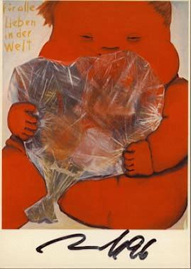 Jorg Immendorff - - für alle Lieben in der Welt - handsigniertes und datiertes Multiple - KPK - verkocht voor € 50!