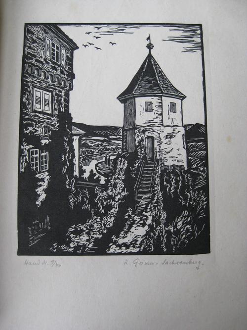 Richard Grimm-Sachsenberg - Grimm-Sachsenberg Burg Zwingenburg am Neckar signierter Holzschnitt verkocht voor € 100!