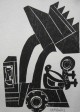 H.A.P. Grieshaber - Handsignierter Original-Holzschnitt "Schaufelbagger und Saxophonist&quot; 1976 verkocht voor € 100!