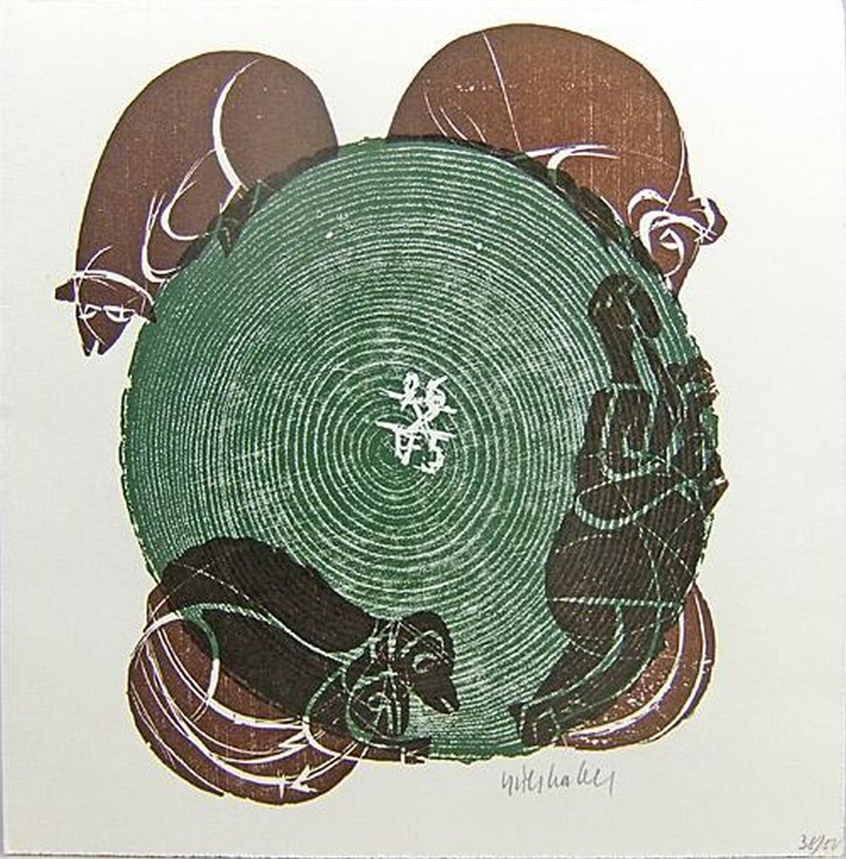 H.A.P. Grieshaber - Hirte mit drei Tieren, Holzschnitt 1975 kopen? Bied vanaf 25!