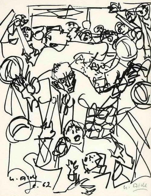 Yvette Alde - Im CAFÉ - Handsigniert 1965 auf ARCHES-Bütten (PARISER SCHULE) kopen? Bied vanaf 25!