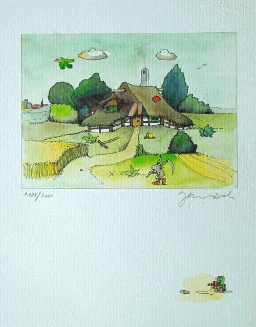 Horst Eckert Janosch - Janosch-Grafik (handsigniert und nummeriert) verkocht voor € 69!