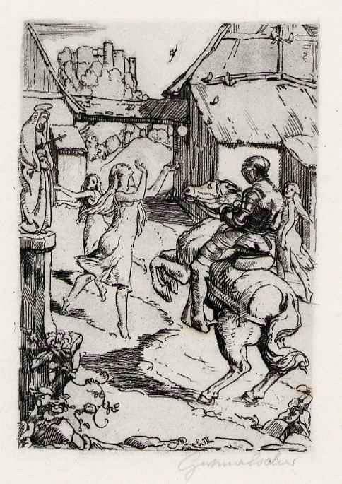 Gertrud Escher - JUNGFRAU und RITTERSMANN - handsignierte OriginalRadierung der Künstlerin aus ZÜRICH u.1930 verkocht voor € 35!