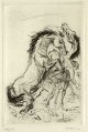 Walther Klemm - Kämpfende Pferde, Radierung 1919 verkocht voor € 50!