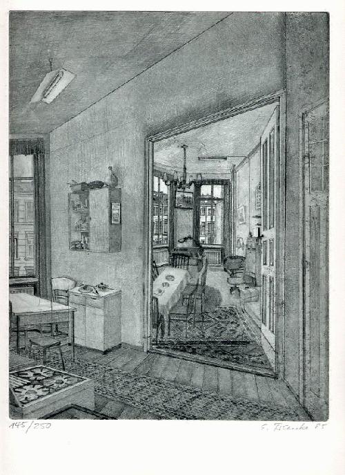 Eberhard Franke - Kleine BERLINER WOHNUNG - OriginalKaltnadelRadierung d. Mac ZIMMERMANN-Schülers - 1985 handsigniert verkocht voor € 65!