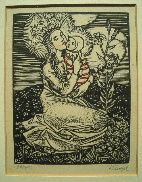 Rudolf Schiestl - Kleine Madonna, Farbholzschnitt, handsigniert, vom Künstler persönlich gedruckt kopen? Bied vanaf 120!
