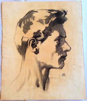 Georg merkel - Kohle Zeichnung auf Papier verkocht voor € 320!