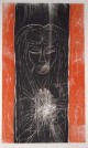 Ralf Kerbach - Kopf, zweifarbiger Holzschnitt, um 1991 verkocht voor € 42!