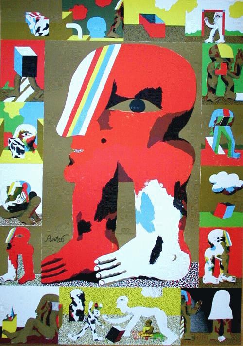 Horst Antes - Kopffüssler, Farbsiebdruck Bern, im Druck signiert, 118 cm x 83 verkocht voor € 115!