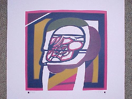 Otto Mindhoff - Kopf I 1, Farb-Linolschnitt 1965 verkocht voor € 35!