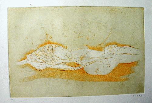Rudolf Schoofs - Körperskizze, Farbradierung, signiert, nummeriert verkocht voor € 120!