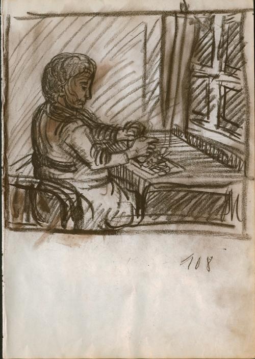 A.R. Penck - Kreidezeichnung Arbeitende Frau verkocht voor € 225!