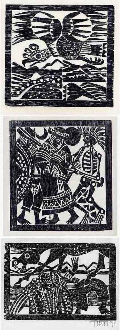 Alfred Pohl - La MONTANA en el PARQUE - 3 OriginalHolzschnitte handsigniert 1975 zu ORRILLO - REALISMO MAGICo verkocht voor € 35!