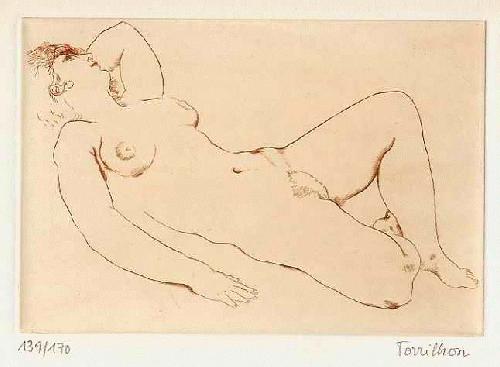 Tony Torrilhon - LIEGENDE SABINE, Kupferstich 1981, signiert, num. - HfBK BERLIN - AKAD.delleBELLEaRTE FLORENZ verkocht voor € 35!