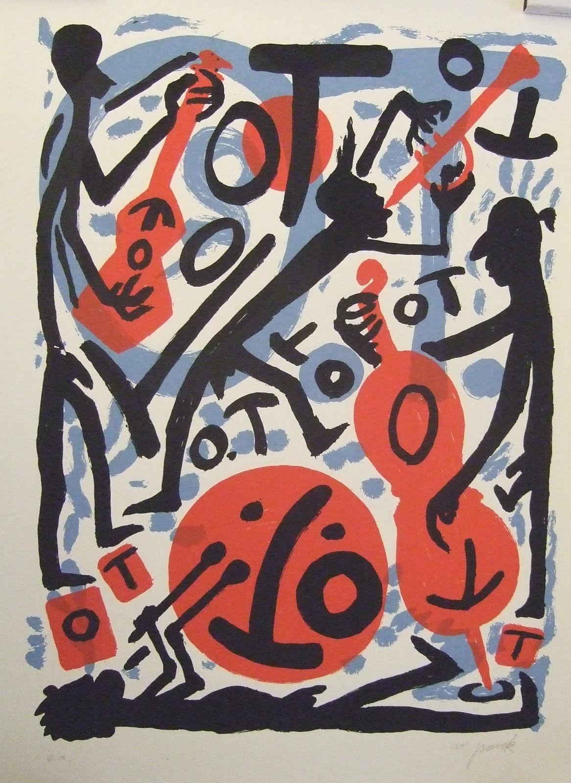 A.R. Penck - Mauer im Kopf, 1989. Handsigniert u. bezeichnet. In farbfrischer Erhaltung. TOP! verkocht voor € 440!