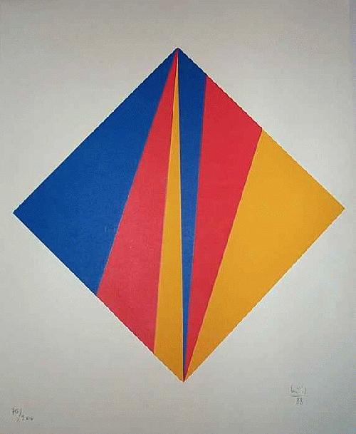 Max Bill - Max Bill Farblithographie Ohne Titel sig., 77/200, dat.88 verkocht voor € 250!