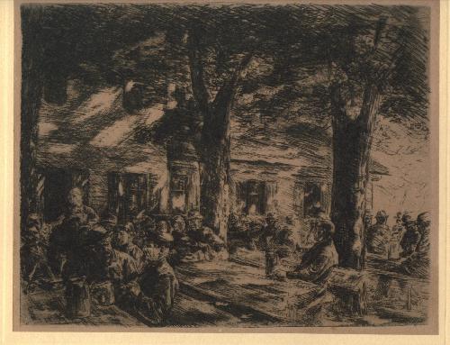 Max Liebermann - Max Liebermann Biergarten Rosenheim Radierung verkocht voor € 200!