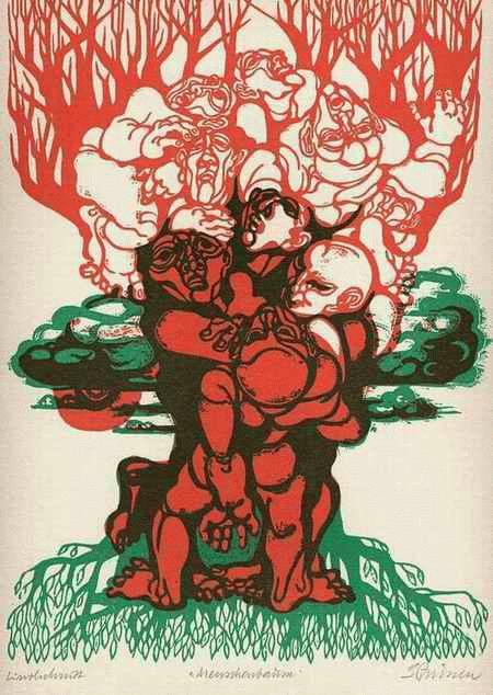 Eduard Prüssen - MENSCHENBAUM - Original-Linolschnitt des Künstler & Illustratoren aus KÖLN - HANDSIGNIERT - 1977 kopen? Bied vanaf 28!
