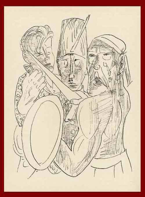 Max Beckmann - MEPHISTOPHELES - Die DREI GEWALTIGEN OriginalHolzstich 1957 mit dem Prägestempel der BlattNummer26 verkocht voor € 99!