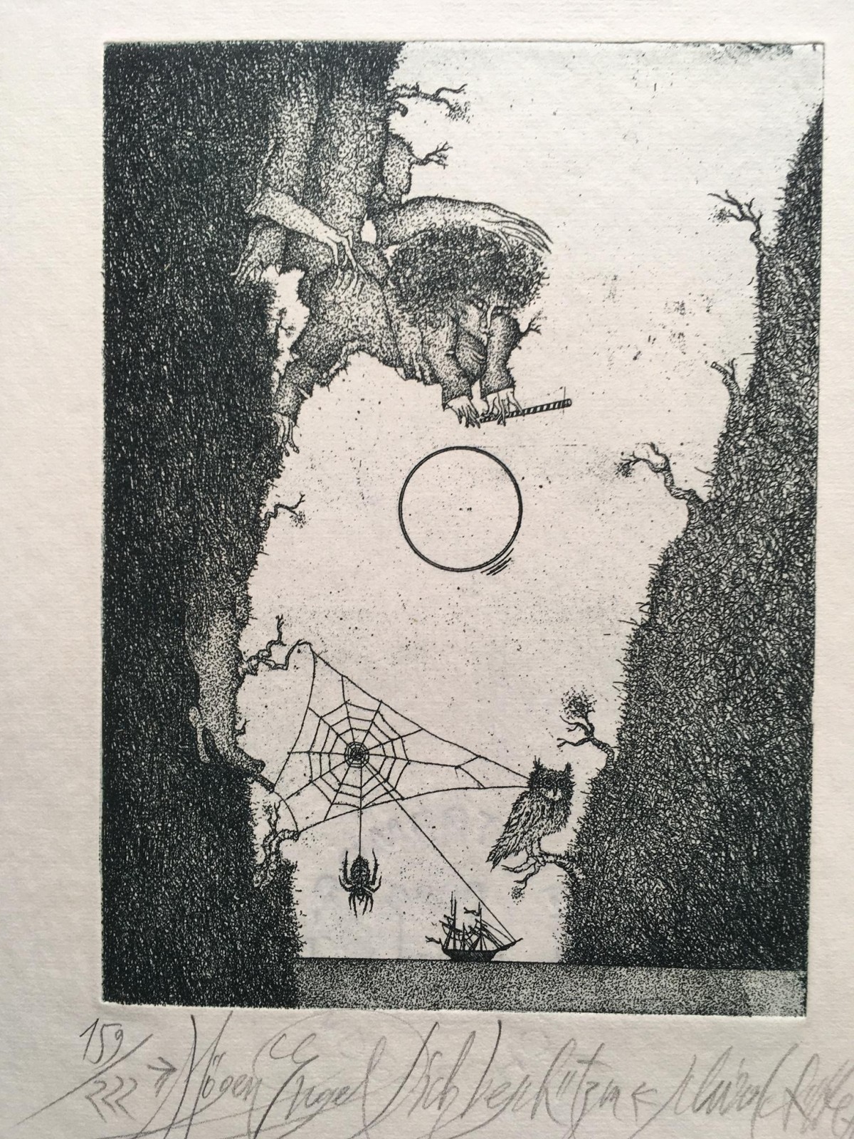 Albert Schindehütte - Mögen Engel Dich beschützen, Radierung, 1975 verkocht voor € 60!