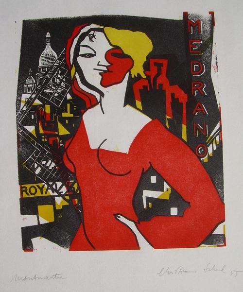 Christian Schad - Montmartre, Farbholzschnitt von 1955, handsigniert verkocht voor € 420!