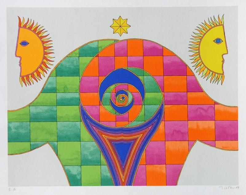 Heinz Trokes - Morgens und Abends, 1969, Farbserigrafie , signiert, datiert und mit "E.A.&quot; bezeichnet verkocht voor € 80!