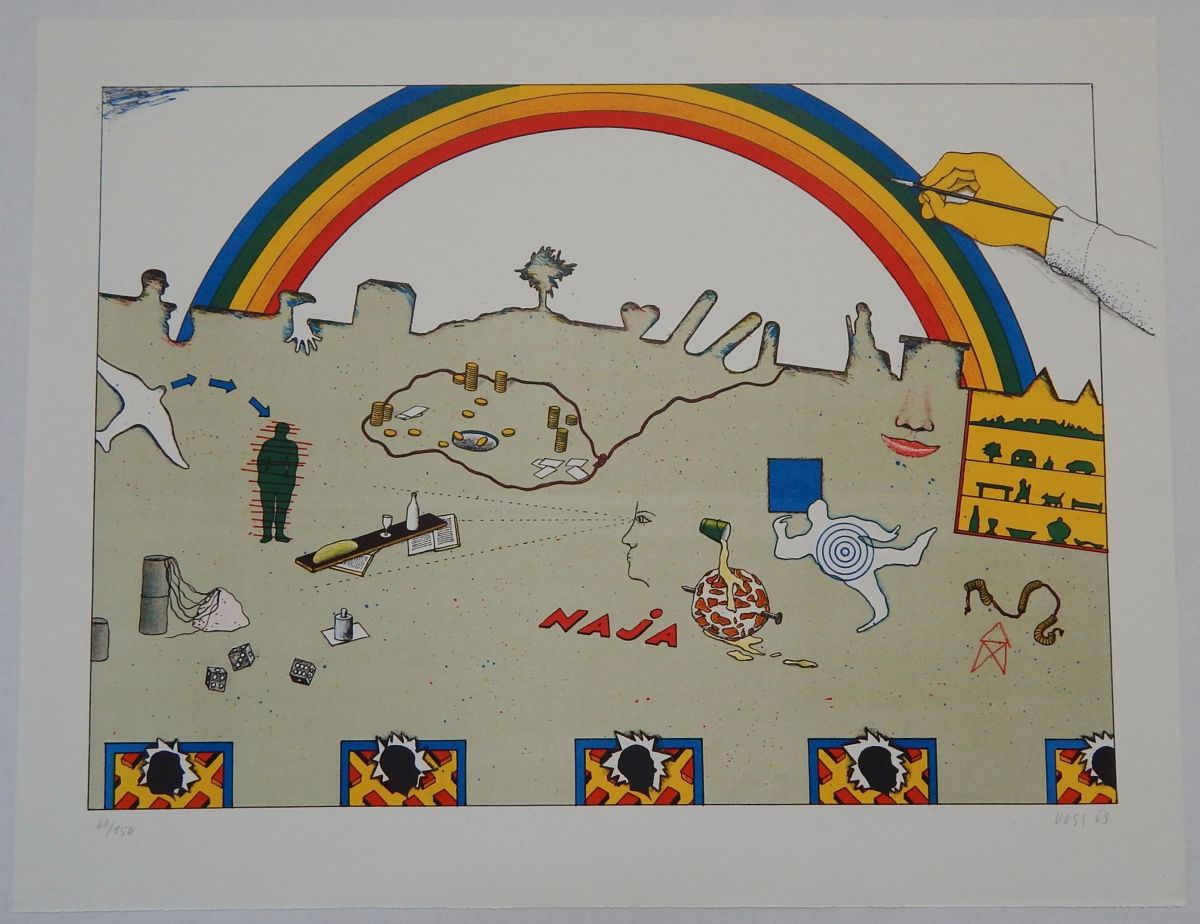 Jan Voss - Naja (Regenbogen), Farblithographie von 1969, nummeriert, handsigniert verkocht voor € 40!