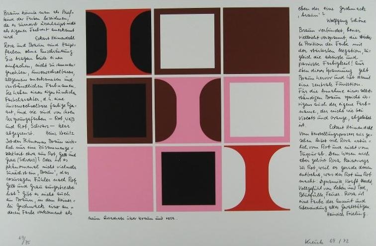 Heinz Kreutz - Neun und vier Quadrate über braun und rosa, Serigrafie, signiert, nummeriert, 1969/72 verkocht voor € 80!