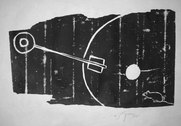 Felix Droese - Ohne Titel, Holzschnitt, 1985 verkocht voor € 35!