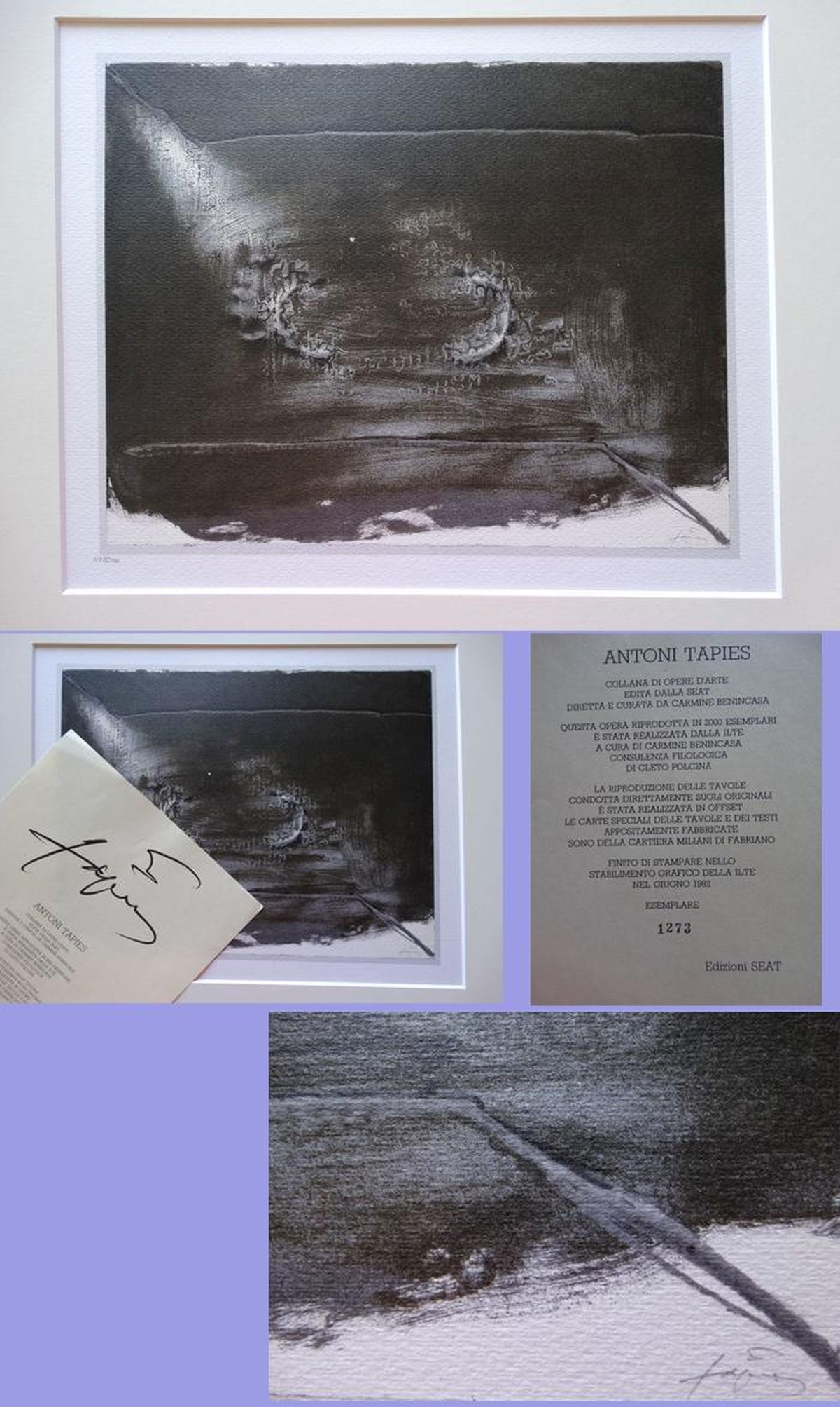 Antoni Tapies - ohne Titel, signierte Lithografie, wunderschön, mit Zertikat verkocht voor € 180!