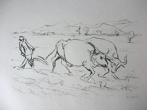 Karl August Ohrt - Orig. Lithographie 1957, Pflüger, signiert verkocht voor € 50!