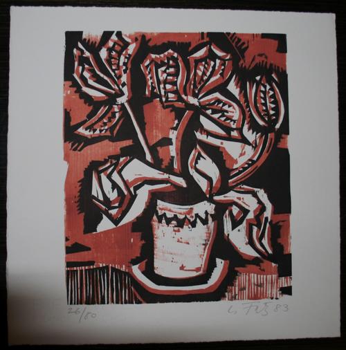 Leopold Fetz - Original-Holzschnitt - Blumenstock - von 1983 - handsigniert, Ex.28/80 verkocht voor € 169!