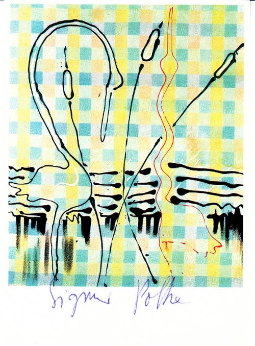 Sigmar Polke - Original KPK / Multiple "Reiherbild II" handsigniert verkocht voor € 75!