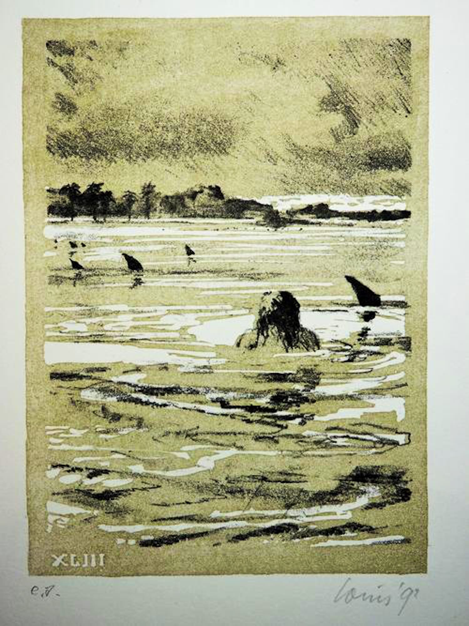 Louis Busman - Original-Lithographie &#8211; Von Haien umzingelt -signiert kopen? Bied vanaf 25!