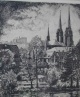 Josef Steib - Original-Radierung 1937 - Stadtansicht mit Dom- Bleisigniert J. Steib verkocht voor € 90!