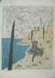 Max Peiffer Watenphul - Originalfarblithographie handsigniert Tempelruine und Zypressen am Meer verkocht voor € 220!