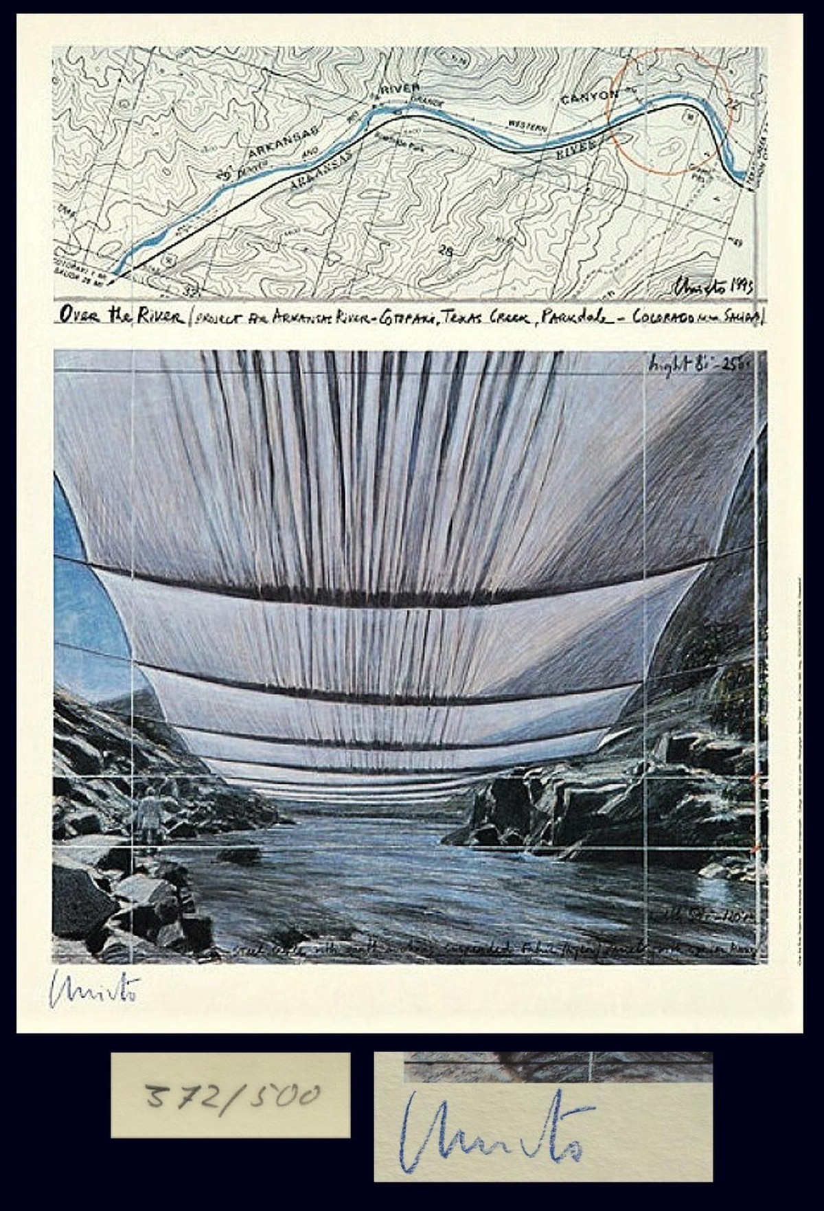 Christo - Over the River II , Underneath , sign. ,num . 372/500 verkocht voor € 395!