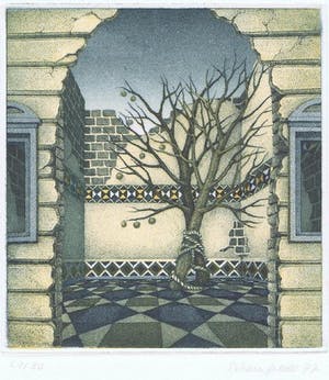Johanna Schoenfelder - Platanenhof, Farbradierung, 1977 kopen? Bied vanaf 60!