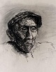 Else Meidner - Portrait eines alten Mannes, Kohlezeichnung 1938 verkocht voor € 1200!