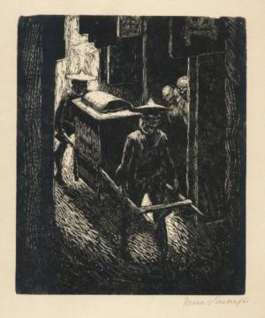 Edmund Schäfer - Prof.Edmund Schäfer, Original Holzstich,Die geheimnisvolle Sänfte, signiert,um 1930 verkocht voor € 40!