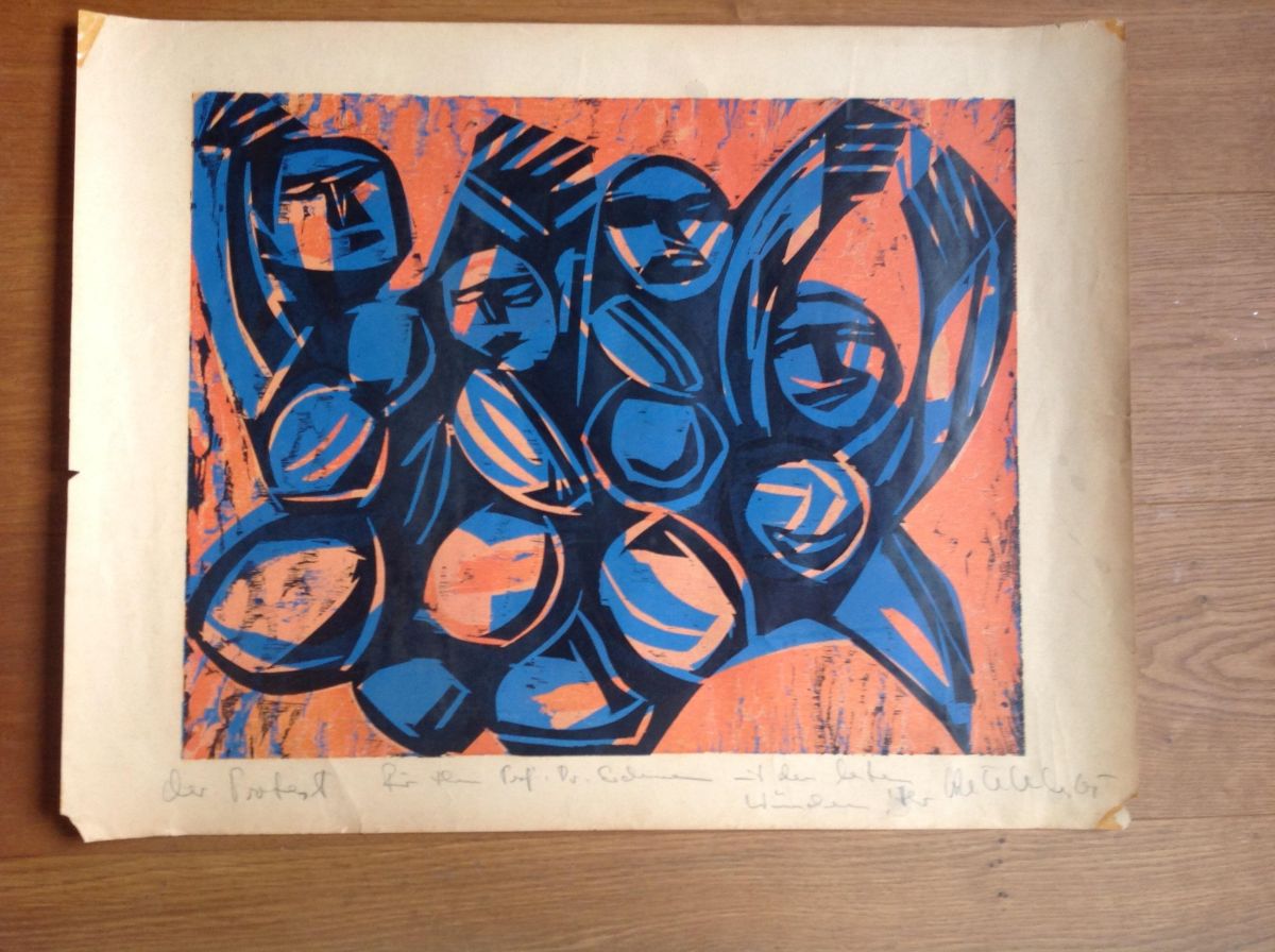 Maler/Grafiker Unbekannter - Protest, Farbholzschnitt 1965 kopen? Bied vanaf 35!