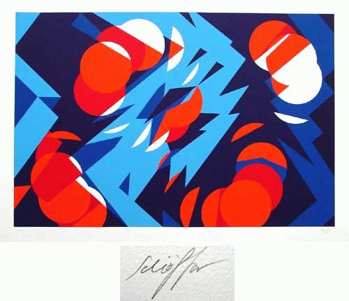 Nicolas Schöffer - "Komposition&quot;, großformatige Farbserigrafie, handsigniert, numeriert verkocht voor € 320!