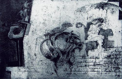 Nicolai Sarafov - Radierung, Schwarz/Weiss, 1984, "Schmiergel&quot; verkocht voor € 45!