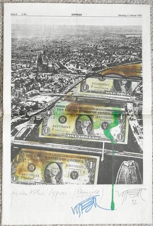 Wolf Vostell - Rheingold1992, Doppelblatt / 4 S., handsigniert! verkocht voor € 149!