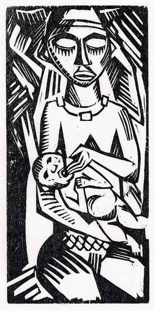 Max Pechstein - SÄUGLING - 1918 - OriginalHolzschnitt des Mitbegründer der Neuen Sezession (BRÜCKE) verkocht voor € 100!