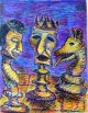 Else Meidner - Schachfiguren, Aquarell und Tuschzeichnung 1961 verkocht voor € 1500!
