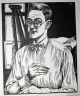 Conrad Felixmüller - Selbstbildnis mit Zeichenstift, handsigniert, Original-Holzschnitt verkocht voor € 200!