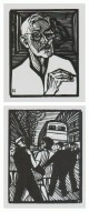 Conrad Felixmüller - Selbstbildnis mit zeichnender Hand I / Straße II. Zwei Originalholzschnitte 1965 verkocht voor € 65!