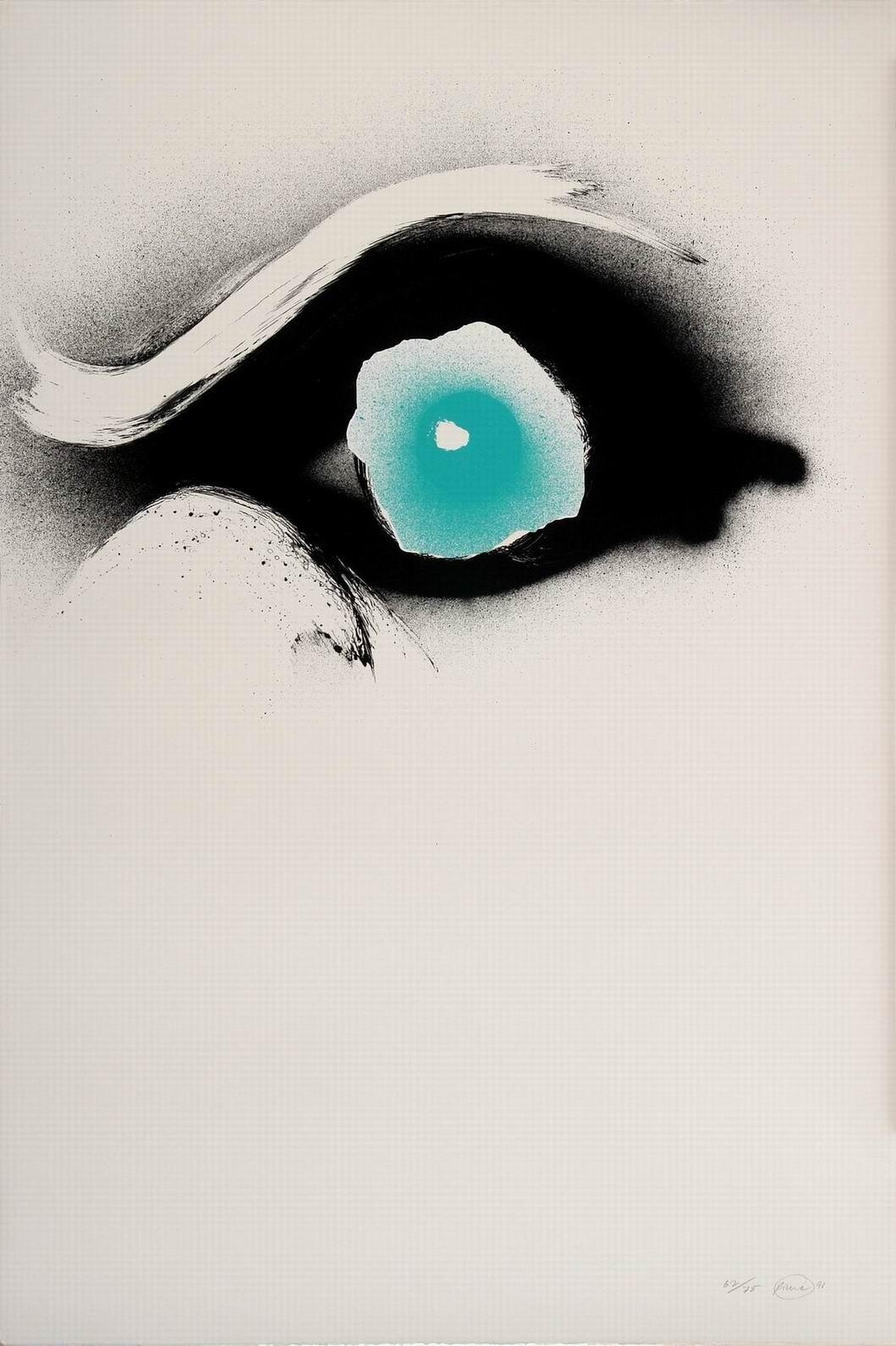 Otto Piene - Seuloeil, Das blaue Auge, 1991. Großformatige Farb-Serigrafie, handsigniert, nummeriet und datiert. verkocht voor € 350!