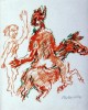 Oskar Kokoschka - Teufel auf einem Esel, Original-Farblithographie 1960, handsigniert verkocht voor € 550!